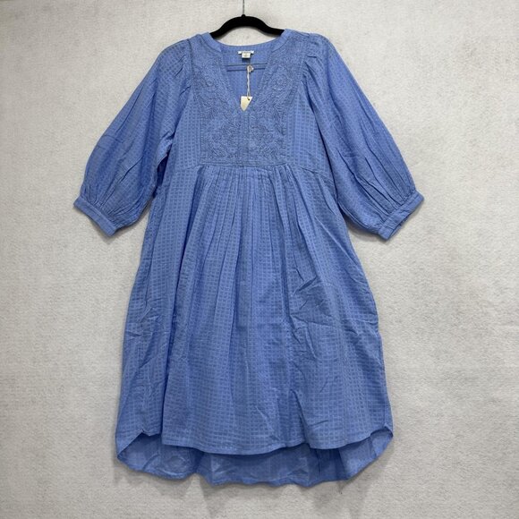 Sundance Dress Womens Small Blue Embroidered Boho Peasant Midi V-Neck Pockets - Picture 1 of 9